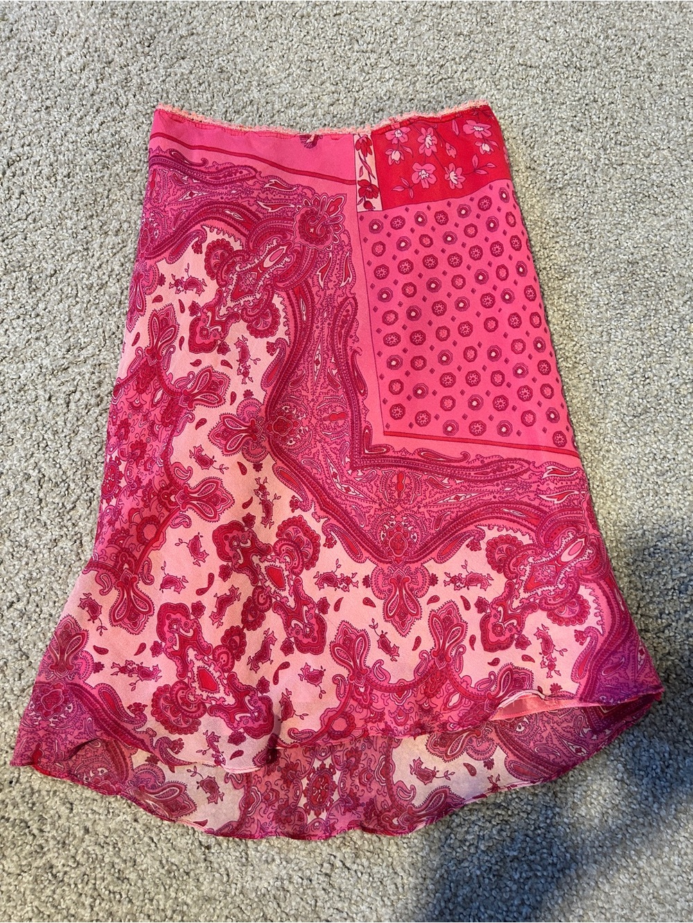 New York City Design Co. 100% Silk Patchwork Paisley Midi Skirt S/P Pink